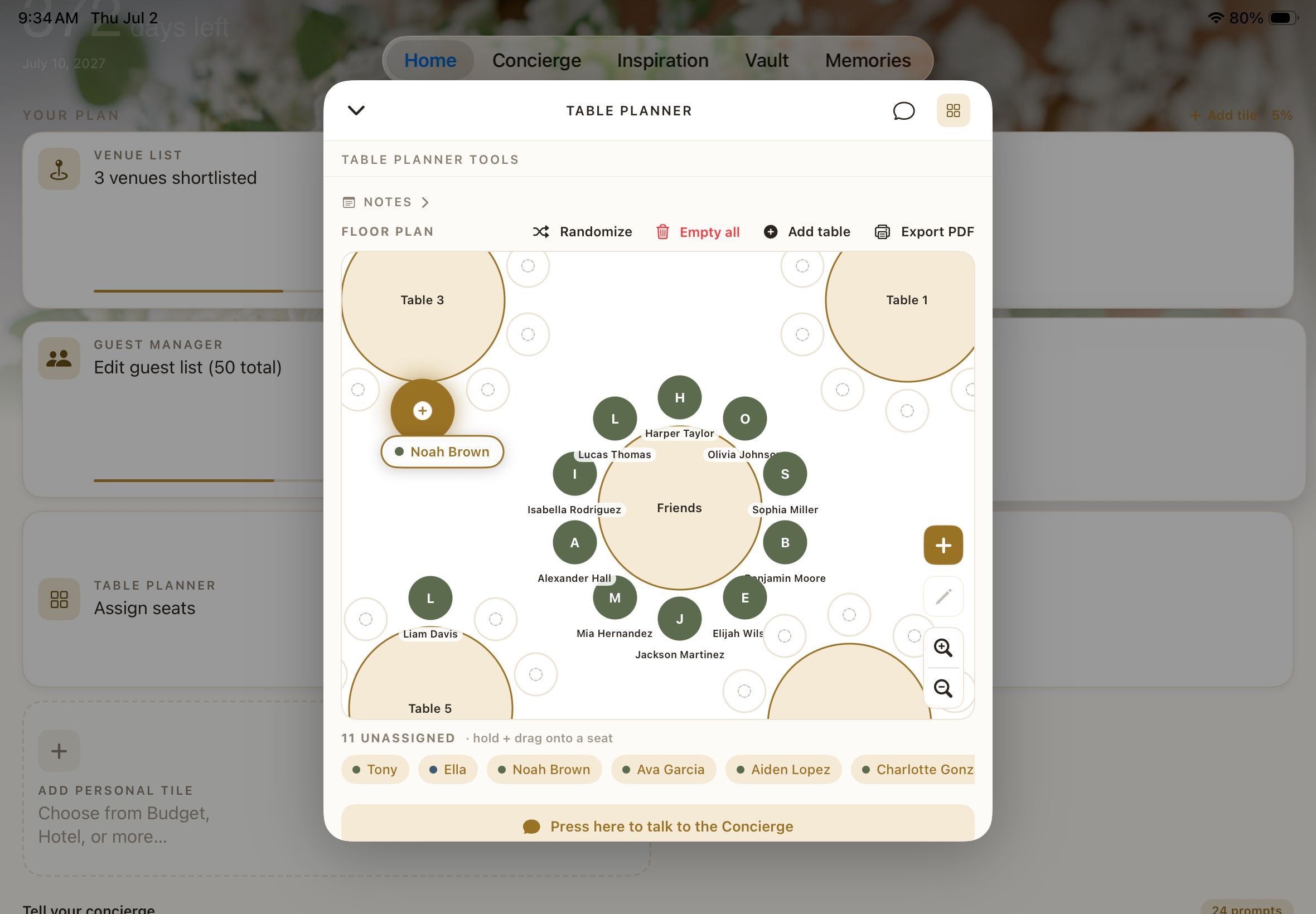 Table planner on iPad